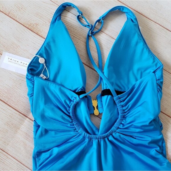 Trina Turk Monaco Solids Plunge One-Piece Swimsuit in Adriatic Blue - Picture 9 of 15